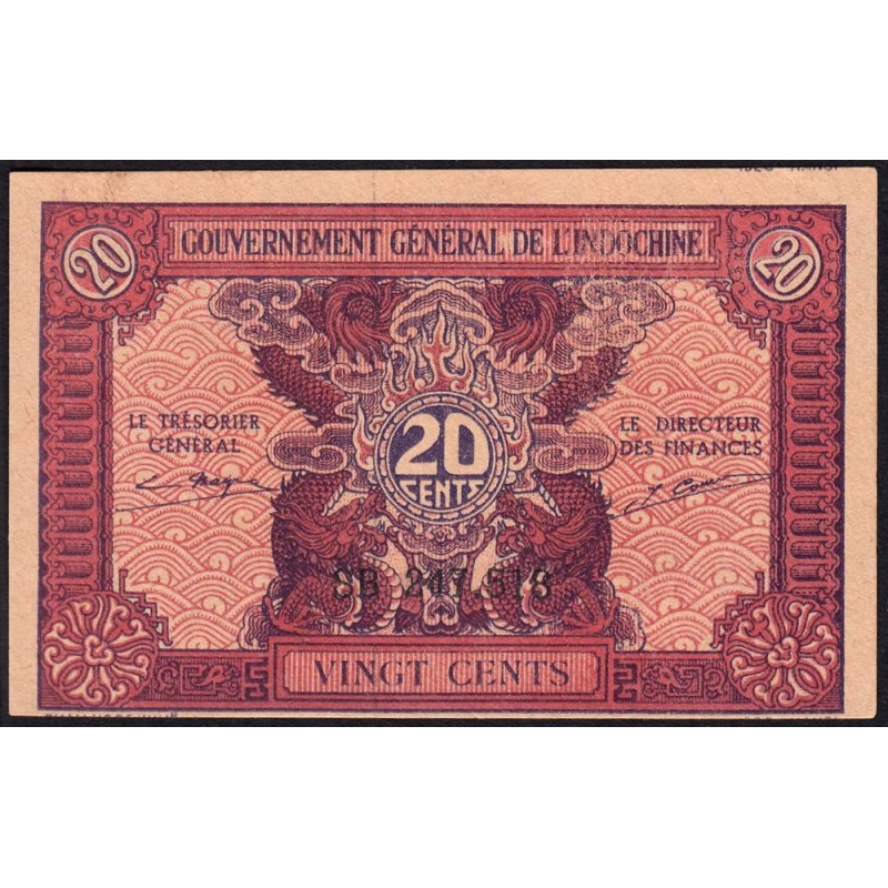 Indochine Française - Pick 90 - 20 cents - Série SB - 1944 - Etat : SPL