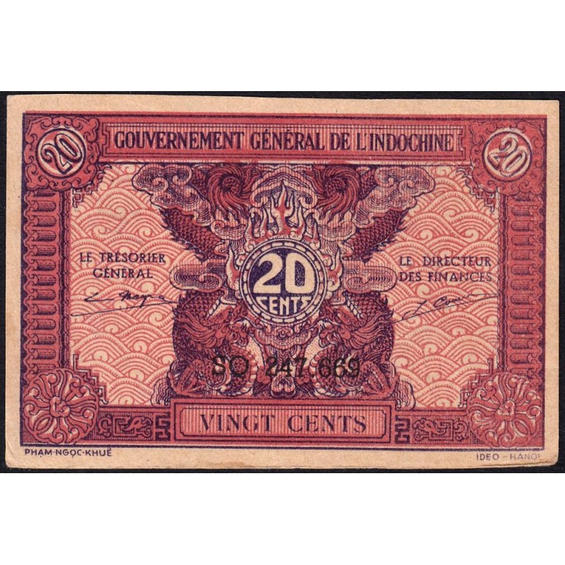 Indochine Française - Pick 90 - 20 cents - Série SQ - 1944 - Etat : SUP+