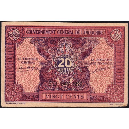 Indochine Française - Pick 90 - 20 cents - Série SQ - 1944 - Etat : SUP+