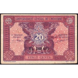Indochine Française - Pick 90 - 20 cents - Série XL - 1944 - Etat : TTB-