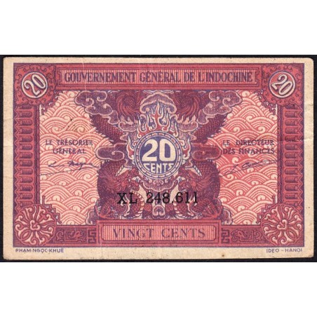 Indochine Française - Pick 90 - 20 cents - Série XL - 1944 - Etat : TTB-