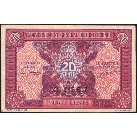 Indochine Française - Pick 90 - 20 cents - Série XL - 1944 - Etat : TTB
