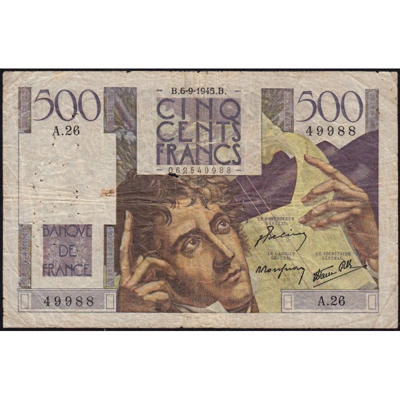 F 34-02 - 06/09/1945 - 500 francs - Chateaubriand - Série A.26 - Etat : TB-