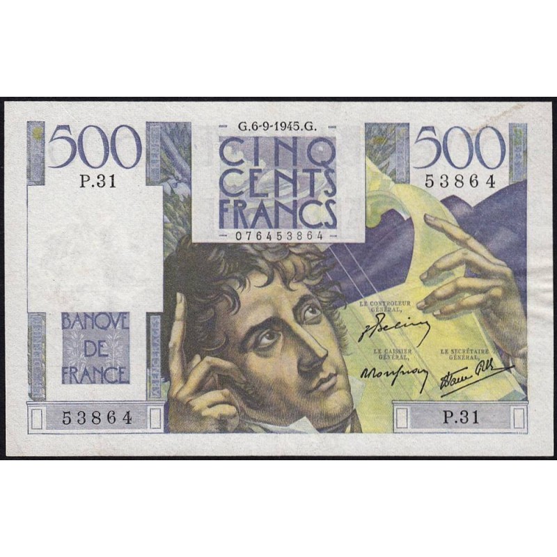 F 34-02 - 06/09/1945 - 500 francs - Chateaubriand - Série P.31 - Etat : TTB+