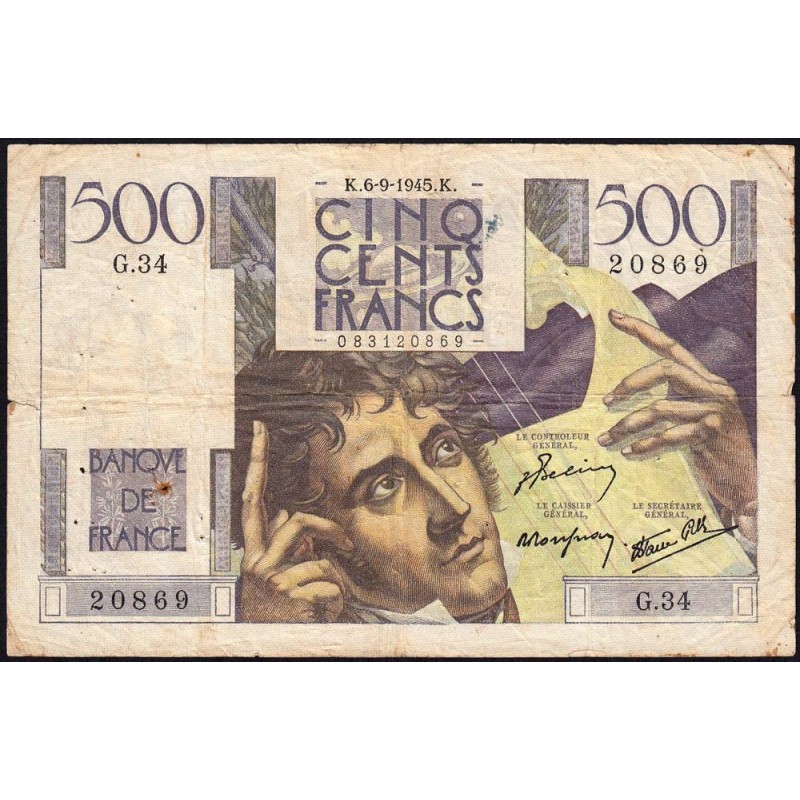 F 34-02 - 06/09/1945 - 500 francs - Chateaubriand - Série G.34 - Etat : TB-