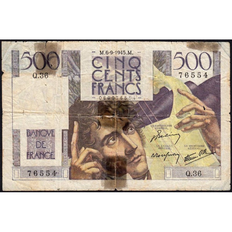 F 34-02 - 06/09/1945 - 500 francs - Chateaubriand - Série Q.36 - Etat : AB