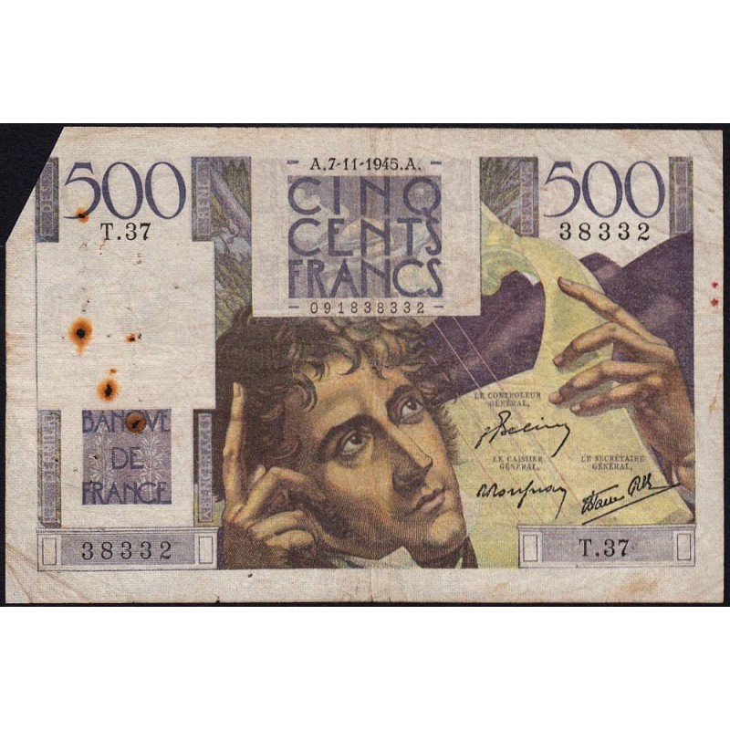 F 34-03 - 07/11/1945 - 500 francs - Chateaubriand - Série T.37 - Etat : AB