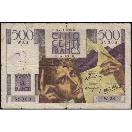 F 34-03 - 07/11/1945 - 500 francs - Chateaubriand - Série W.38 (remplacement) - Etat : B
