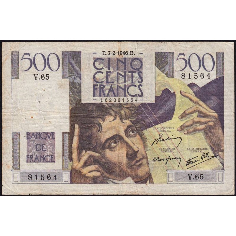 F 34-04 - 07/02/1946 - 500 francs - Chateaubriand - Série V.65 - Etat : TB-