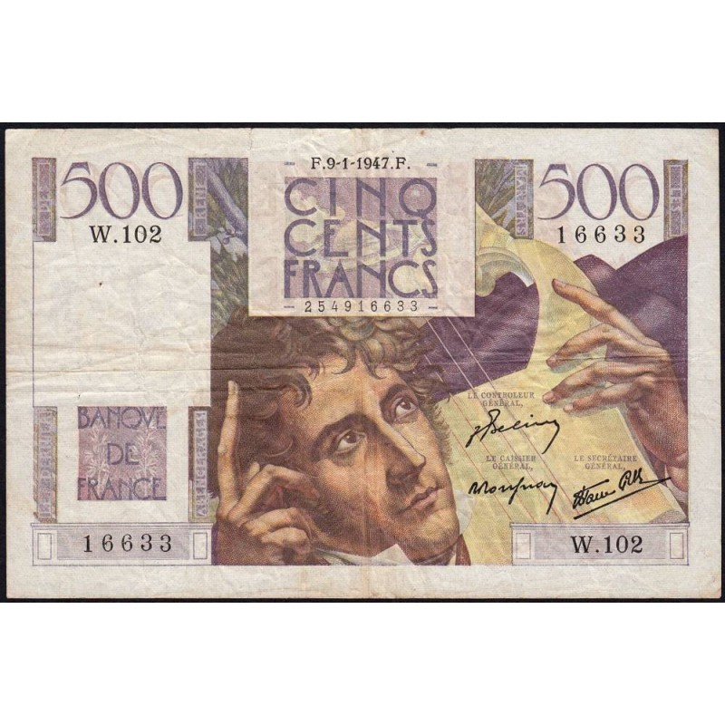 F 34-07 - 09/01/1947 - 500 francs - Chateaubriand - Série W.102 (remplacement) - Etat : TB
