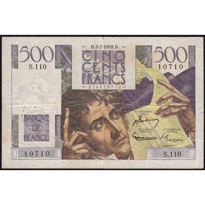 F 34-09 - 03/07/1952 - 500 francs - Chateaubriand - Série S.110 - Etat : TB