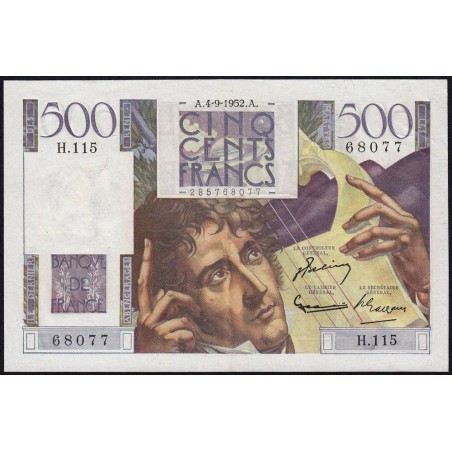 F 34-10 - 04/09/1952 - 500 francs - Chateaubriand - Série H.115 - Etat : SUP+ à SPL