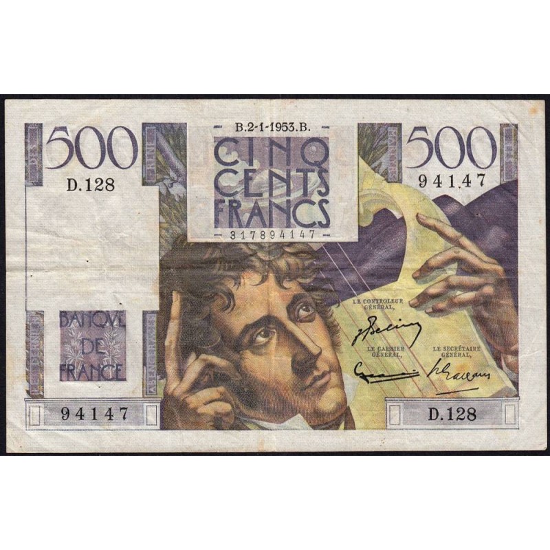 F 34-11 - 02/01/1953 - 500 francs - Chateaubriand - Série D.128 - Etat : TB+