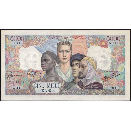 F 47-06 - 12/11/1942 - 5000 francs - Empire Français - Série W.141 (remplacement) - Etat : TTB+