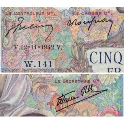 F 47-06 - 12/11/1942 - 5000 francs - Empire Français - Série W.141 (remplacement) - Etat : TTB+