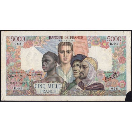F 47-19 - 29/03/1945 - 5000 francs - Empire Français - Série R.444 - Etat : B+
