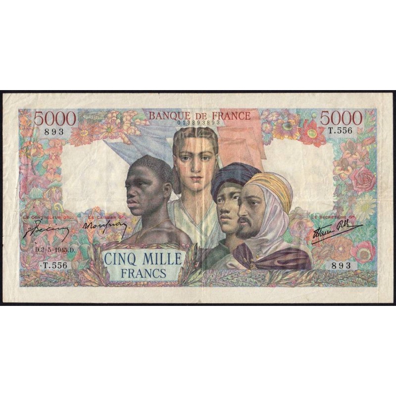F 47-24 - 03/05/1945 - 5000 francs - Empire Français - Série T.556 - Etat : TTB-