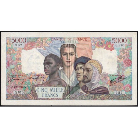 F 47-37 - 02/08/1945 - 5000 francs - Empire Français - Série Q.870 - Etat : TTB+ à SUP