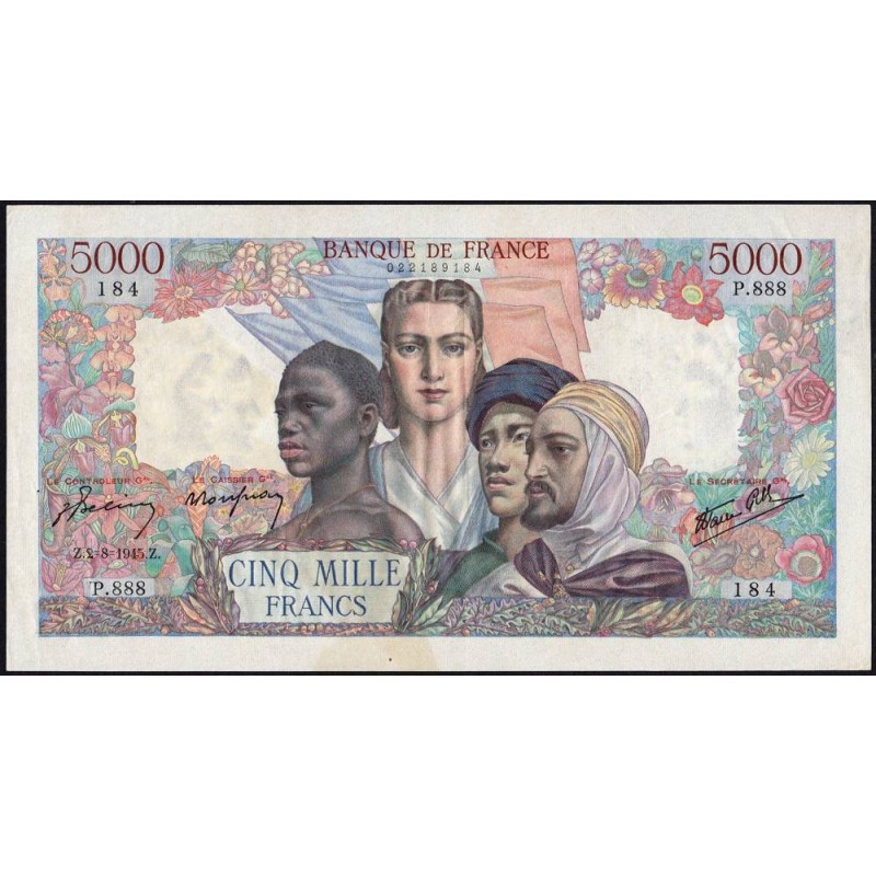 F 47-37 - 02/08/1945 - 5000 francs - Empire Français - Série P.888 - Etat : SUP