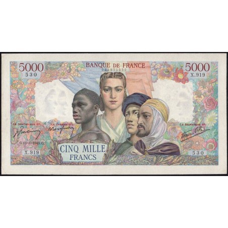 F 47-39 - 16/08/1945 - 5000 francs - Empire Français - Série X.919 - Etat : TTB+