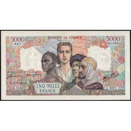 F 47-43 - 13/09/1945 - 5000 francs - Empire Français - Série D.1163 - Etat : TTB+
