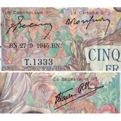 F 47-45 - 27/09/1945 - 5000 francs - Empire Français - Série T.1333 - Etat : TB+