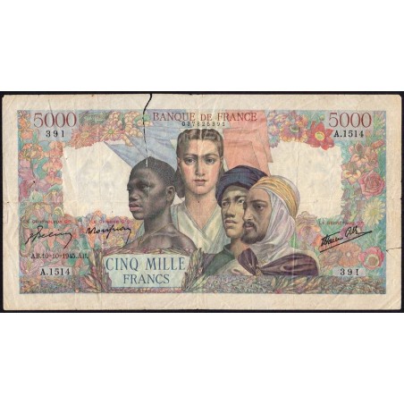 F 47-47 - 10/10/1945 - 5000 francs - Empire Français - Série A.1514 - Etat : B-