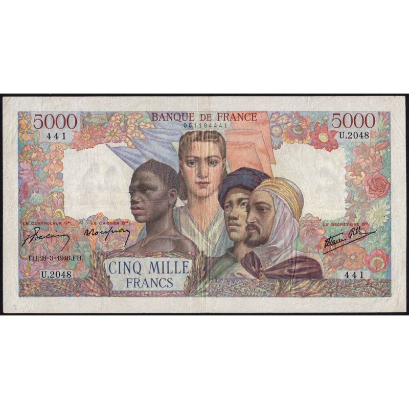 F 47-51 - 28/03/1946 - 5000 francs - Empire Français - Série U.2048 - Etat : TB+