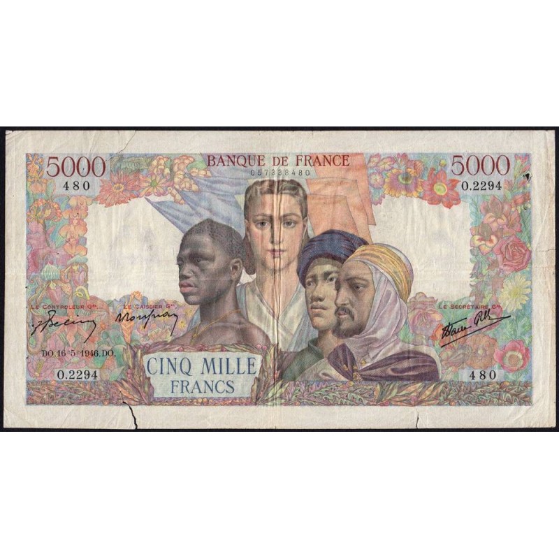 F 47-53 - 16/05/1946 - 5000 francs - Empire Français - Série O.2294 - Etat : TB-