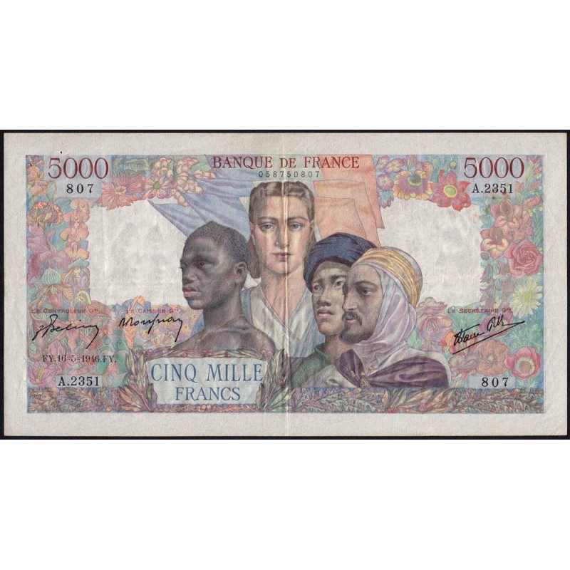 F 47-53 - 16/05/1946 - 5000 francs - Empire Français - Série A.2351 - Etat : TTB-