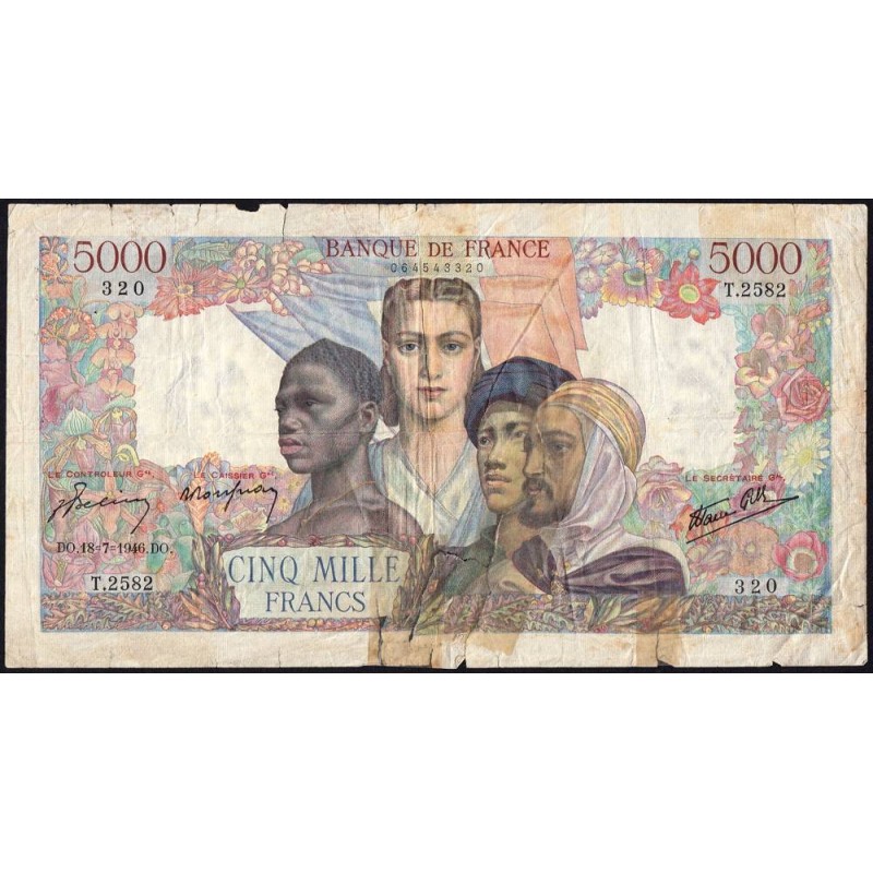 F 47-55 - 18/07/1946 - 5000 francs - Empire Français - Série T.2582 - Etat : AB