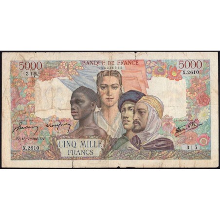 F 47-55 - 18/07/1946 - 5000 francs - Empire Français - Série X.2610 - Etat : B-
