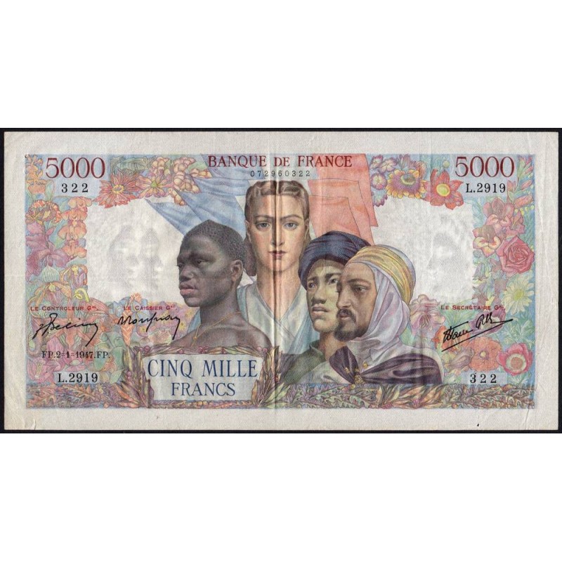 F 47-57 - 02/01/1947 - 5000 francs - Empire Français - Série L.2919 - Etat : TTB+