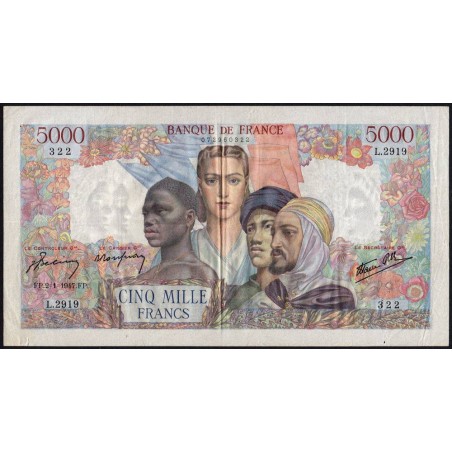 F 47-57 - 02/01/1947 - 5000 francs - Empire Français - Série L.2919 - Etat : TTB+