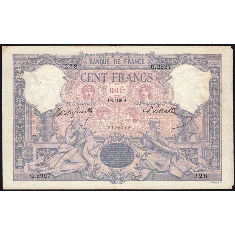 F 21-13 - 01/05/1900 - 100 francs - Bleu et rose - Série Q.2927 - Etat : TB+