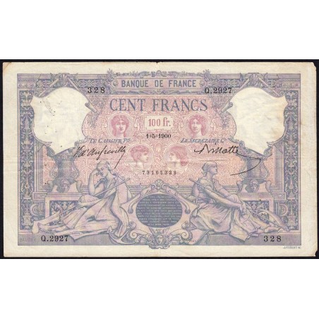 F 21-13 - 01/05/1900 - 100 francs - Bleu et rose - Série Q.2927 - Etat : TB+