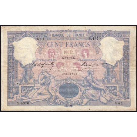 F 21-19 - 05/12/1905 - 100 francs - Bleu et rose - Série S.4370 - Etat : TB-