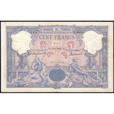 F 21-21 - 09/03/1907 - 100 francs - Bleu et rose - Série J.4856 - Etat : TB+ à TTB