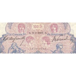 F 21-21 - 09/03/1907 - 100 francs - Bleu et rose - Série J.4856 - Etat : TB+ à TTB