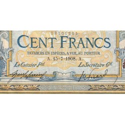 F 22-01 - 15/07/1908 - 100 francs - Merson avec LOM - Série B.325 - Etat : TTB