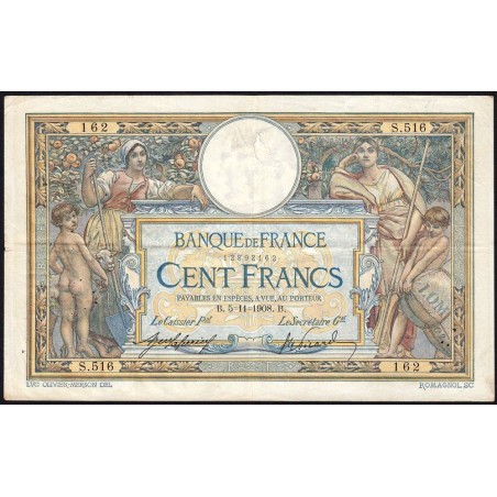 F 22-01 - 05/11/1908 - 100 francs - Merson avec LOM - Série S.516 - Etat : TB+