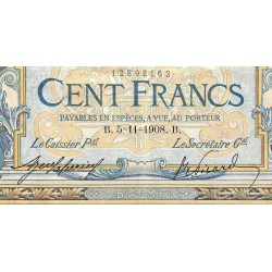 F 22-01 - 05/11/1908 - 100 francs - Merson avec LOM - Série S.516 - Etat : TB+