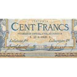 F 22-02 - 21/01/1909 - 100 francs - Merson avec LOM - Série Y.639 - Etat : TB+