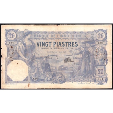Indochine Française Saïgon - Pick 41 - 20 piastre - Série H.95 - 01/08/1920 - Etat : TB-