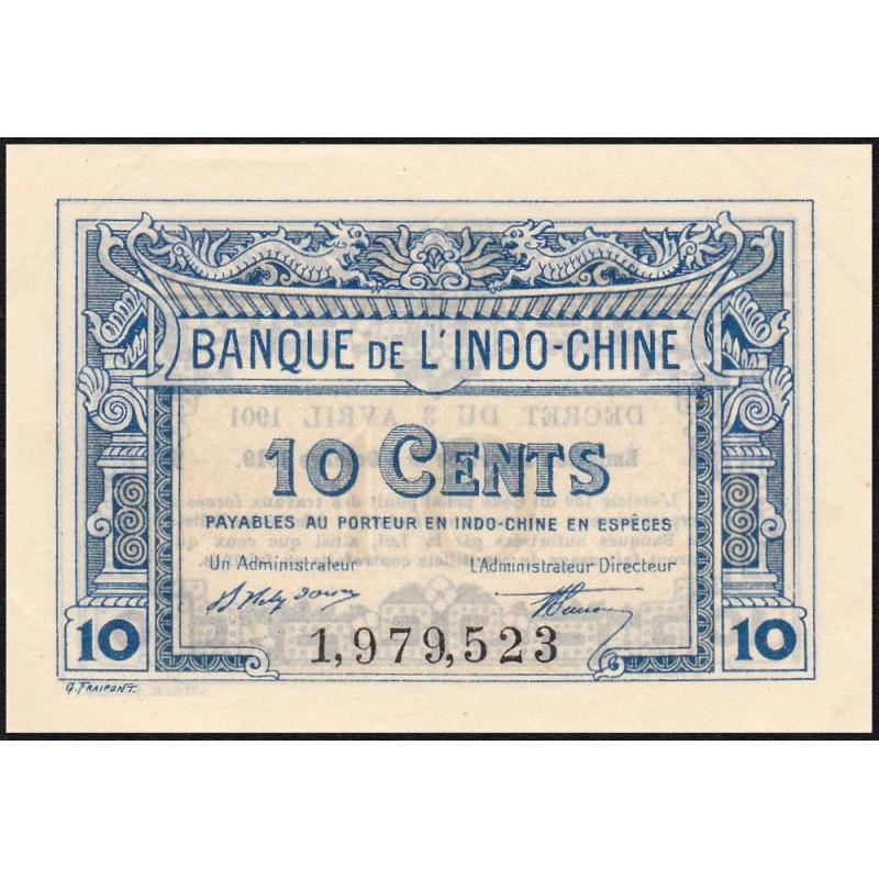Indochine Française - Pick 43 - 10 cents - 06/10/1919- Etat : SPL+
