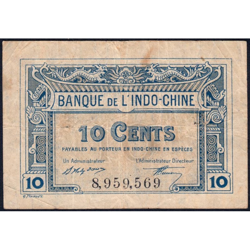 Indochine Française - Pick 43 - 10 cents - 06/10/1919- Etat : TB