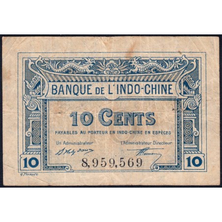 Indochine Française - Pick 43 - 10 cents - 06/10/1919- Etat : TB