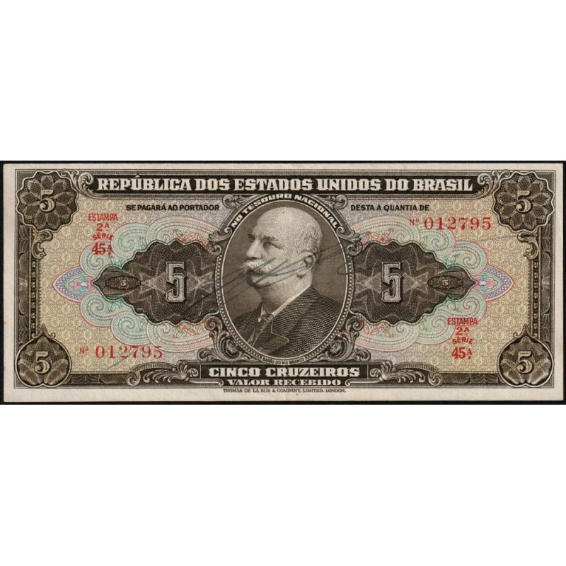 Brésil - Pick 142 - 5 cruzeiros - Série 45 - Estampa 2 - 1950 - Etat : TTB+