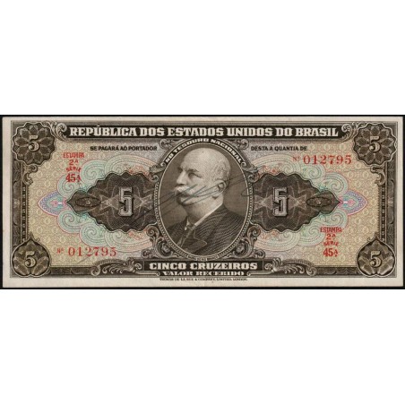 Brésil - Pick 142 - 5 cruzeiros - Série 45 - Estampa 2 - 1950 - Etat : TTB+