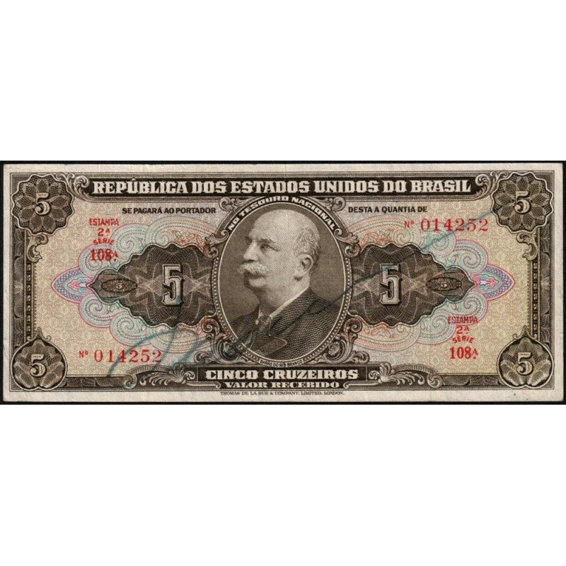 Brésil - Pick 142 - 5 cruzeiros - Série 108 - Estampa 2 - 1950 - Etat : TB+